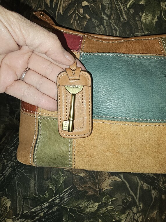 Fossil Patchwork Leather Shoulder Bag with Key Ch… - image 3