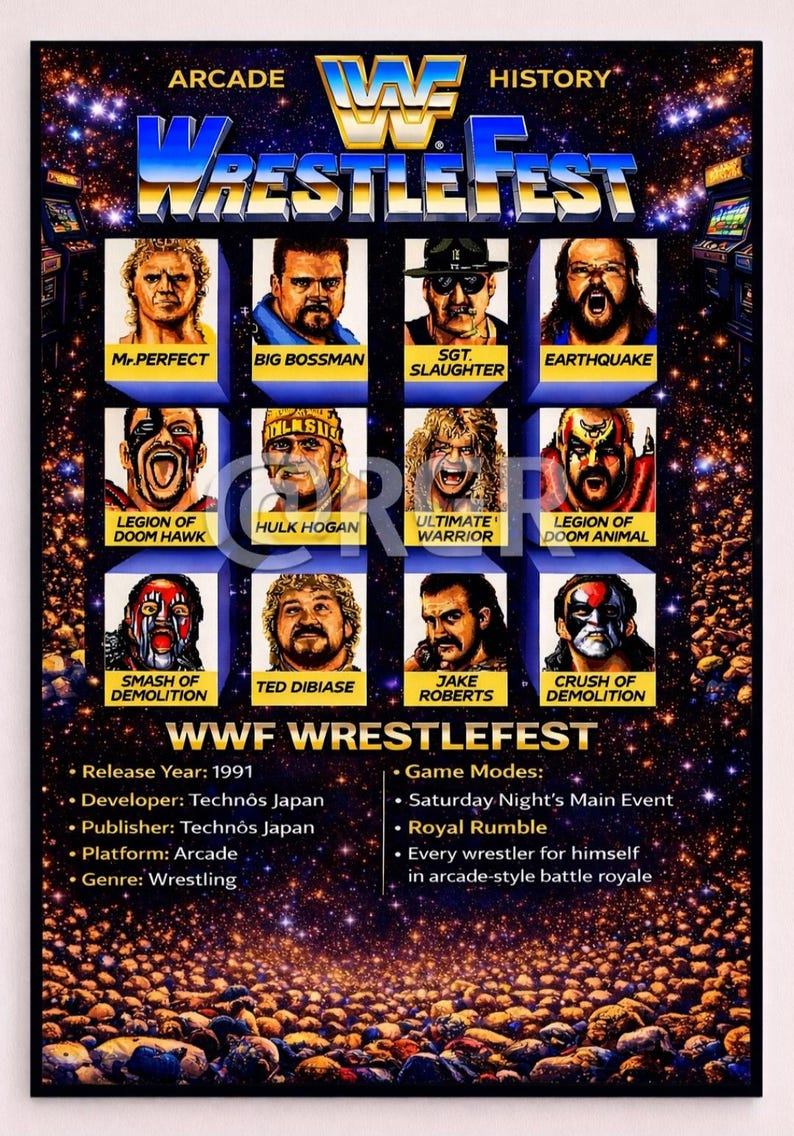 Wrestlefest Poster | WWF Arcade Game Art Print (digital Download) - Etsy