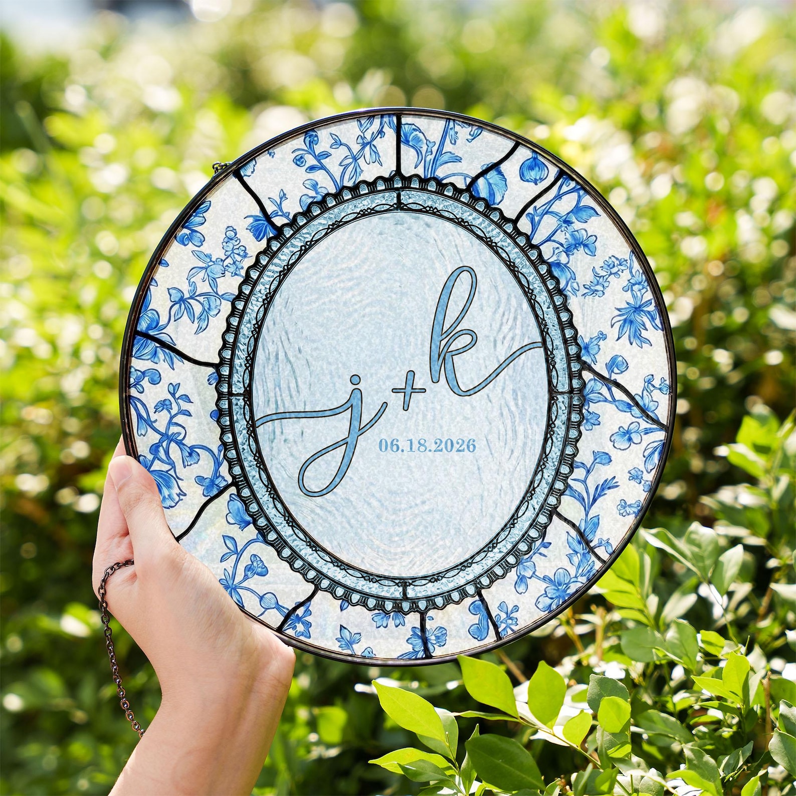 Personalized Newlywed Newly Engaged Bride to be Stained Glass Suncatcher, Anniversary Engagement Wedding Gift for Her Mr & Mrs Couple - 12 inches