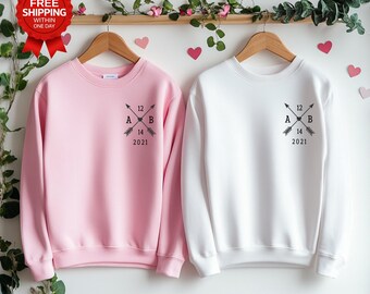 Custom Couple Hoodie or T Shirt, Personalized Matching Tops, Minimal Line Design, Unisex Gift for Couples, Valentine’s Day
