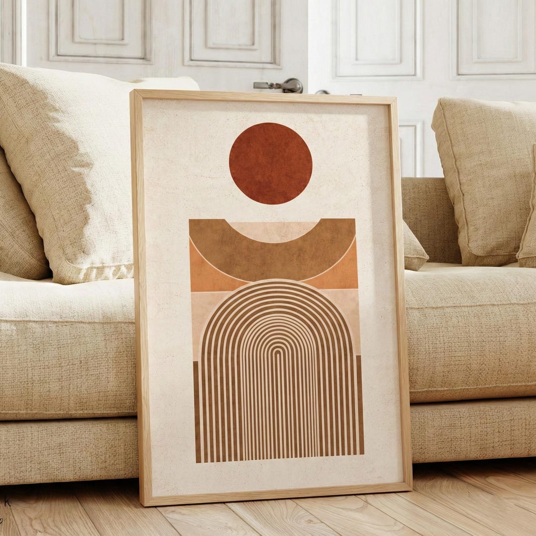 Terracotta Sun Arch Print, Mid Century Modern Geometric Art (digital ...