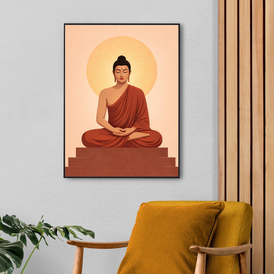 Peaceful Buddha Wall Art Print, Spiritual Zen Meditation Illustration ...