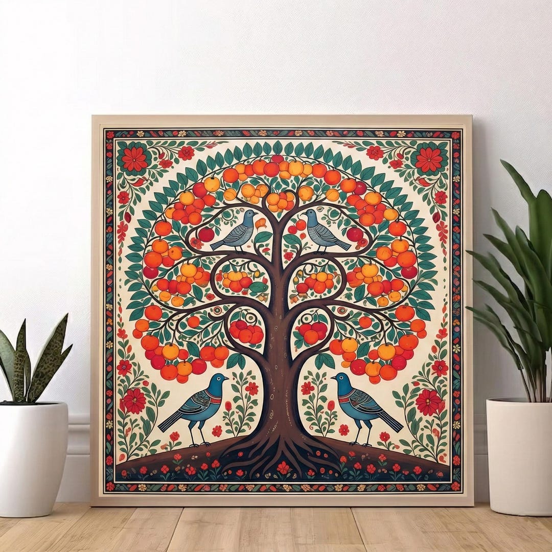 Madhubani Painting - Tree of Life Indian Wall Art Print: Traditional ...