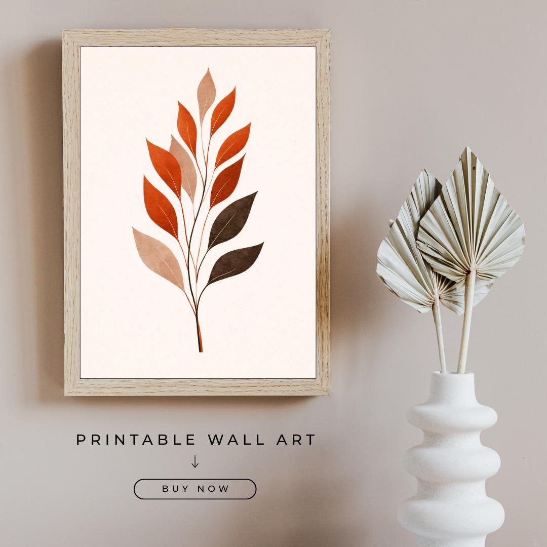 Minimalist Botanical Leaf Art Printable Boho Wall Decor Modern Abstract ...