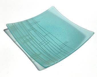 11" Sea Blue Frosted Fused Glass Tray