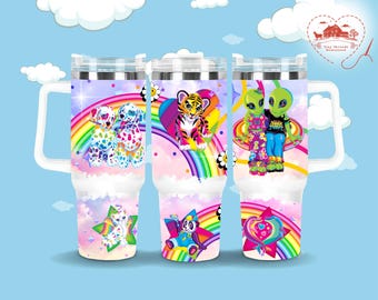 Lisa Frank Inspired Tumbler Wrap Sublimation Design, Commercial Printing PNG - Digital Download, 40oz, Distressed Edge, High Res 300 dpi