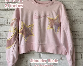 Upcycled Nike Care Bear Sweatshirt | Pink Star Patch Crewneck | Y2K, 90’s Sweater | One of a Kind Handmade