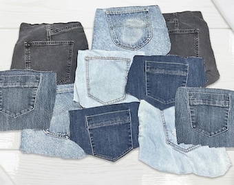 10 wiederverwendete Jeanstaschen - DIY Bastelbedarf - Kleine Größe - Wiederverwendete Jeanstaschen - Bundle aus diesen 10 exakten Teilen