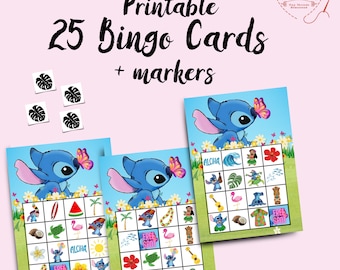 Anniversaire PRINTEMPS Cartes de bingo, jeux de société, thème d'anniversaire LILO & STITCH