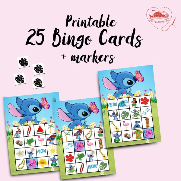 SPRING Stitch Birthday Bingo Cards, Party Games, LILO & STITCH Birthday Theme