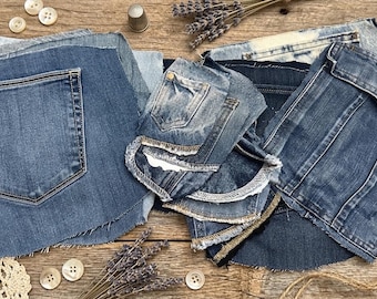 20 wiederverwendete Jeanstaschen - DIY Bastelbedarf - Größenmix - Wiederverwendete Jeanstaschen - Bundle aus diesen 20 exakten Teilen
