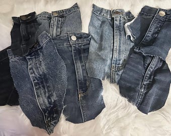 Handgeschnittene Denim-Reißverschlüsse im 8er-Set zum Basteln & Nähen - Wiederverwendete Denim Jeans Quilten Patchwork Blaue Denim-Stücke - Blaue Jeans Reißverschluss Lot