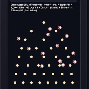 May include: A mobile phone screen shows a game interface with a dark background. The top displays "TOP PLAYERS" with profile icons and scores. The game features a grid of dots and "M" symbols, with multipliers at the bottom. Text details game rules.