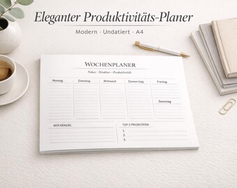Undated A4 Weekly Planner – Elegant Productivity Planner | Weekly & Daily Planner PDF | Modern Time Management Printable