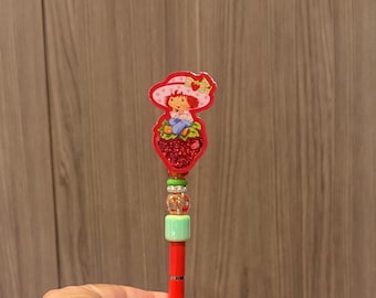 Strawberry Girl Glitter Shaker Acrylic Beaded Pen