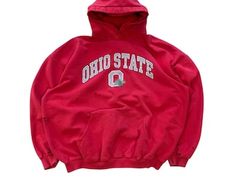 Vintage Ohio State Buckeyes Distressed Hoodie Red Mens Size Extra Large