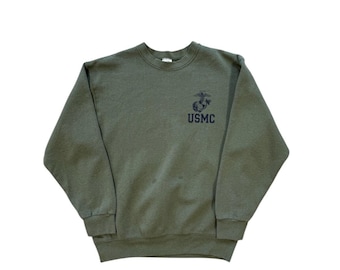 Vintage 90s USMC Moss Green Crewneck Mens Size Medium