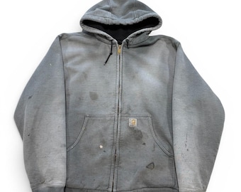 Vintage 90s Carhartt Thrashed Gray Zip-Up Hoodie Size Large