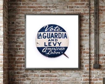 1930s LaGuardia for Mayor Pin (Blue) – Hyper-Detailed Macro Photography Print
