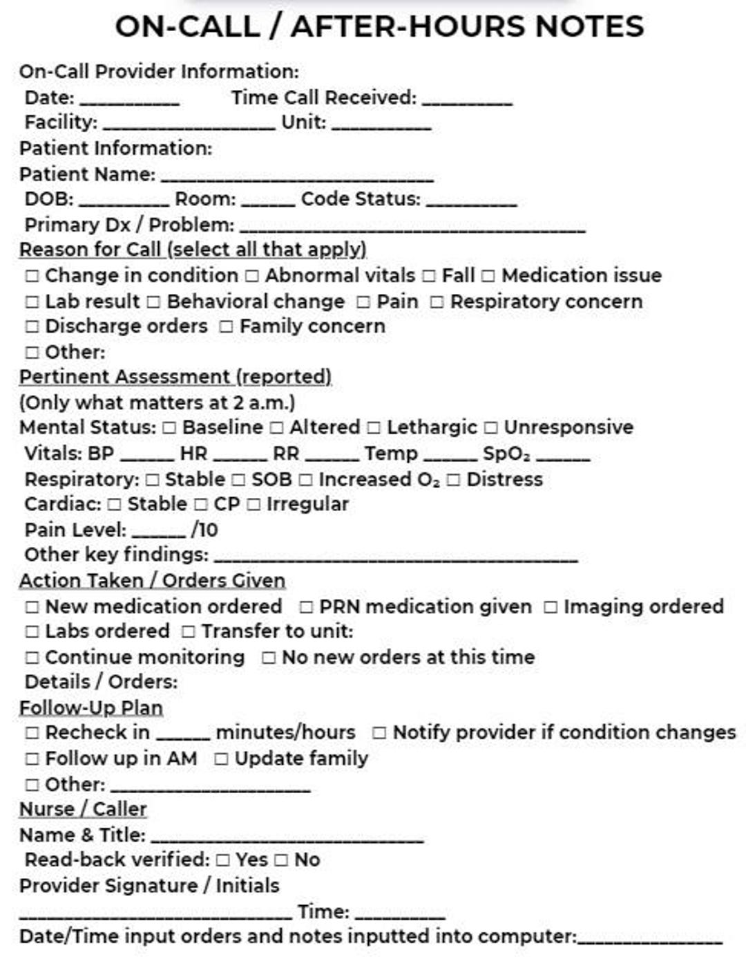 Quick Call Documentation SOAP + On-call Documentation Pack - Etsy