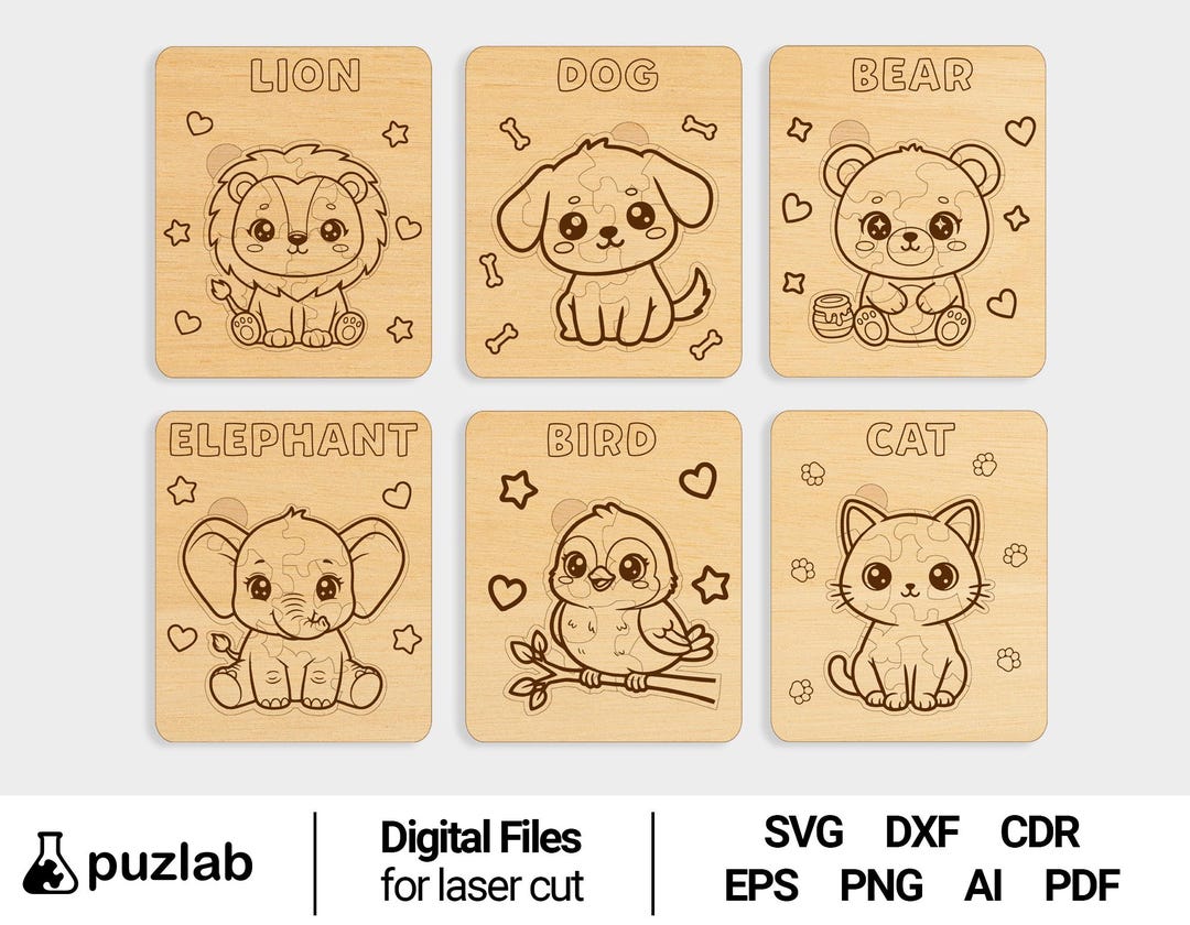 Baby Animal Laser Cut Puzzle SVG Bundle - 6 Wooden Jigsaw Designs for ...