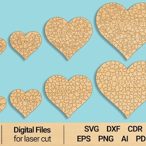 Valentine's Day Heart Jigsaw Puzzle for Laser Cut - 4 Sizes Bundle - Digital Download