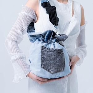 Handmade Upcycled Denim Patchwork Bucket Bag: One-of-a-Kind Unique Slingbag