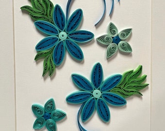 Fleurs bleues piquantes-Papier Art-Fait à la main