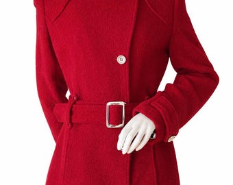 Abrigo de lana rojo Dolce Gabbana / Chaqueta con cinturón de diseñador italiano, forro de cebra