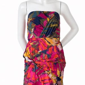 DVF Strapless Cotton Dress Bright Abstract Print Mini Dress Size S