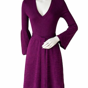 Vestido de punto de lana merino morado de Missoni, talla S-M, hecho en Italia.