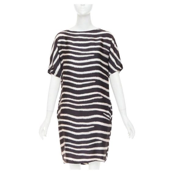 Stella McCartney, Stella McCartney Zebra Print Silk Tent Dress IT42 Designer Mini Dress Pockets 2009