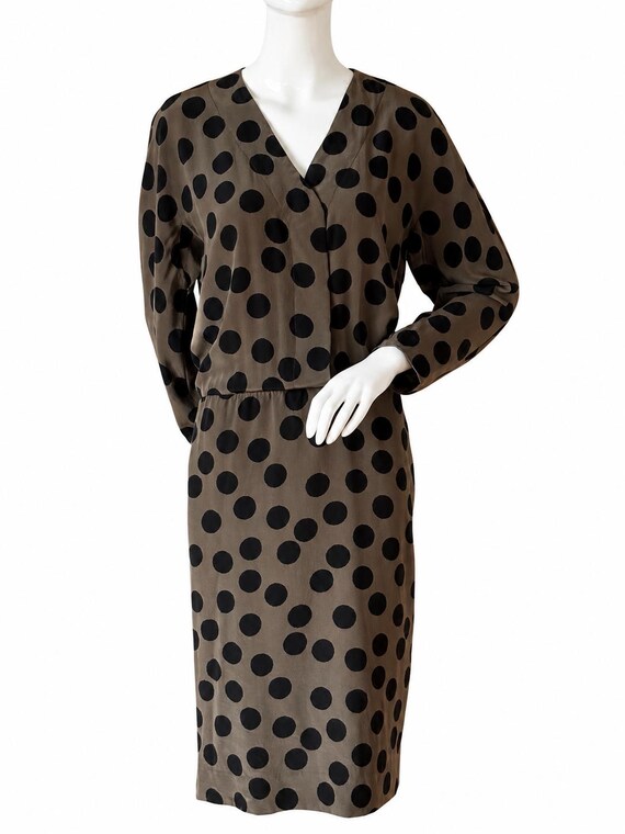 Akris, Vintage AKRIS 100% Silk Polka Dot Midi Dress Size L Made in Switzerland