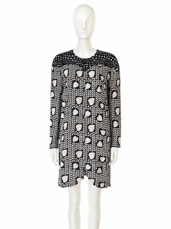 Stella McCartney, Stella McCartney Heart Print Dress Silk Trim Long Sleeve IT42