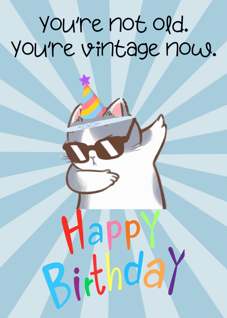 Cute Cat Birthday Card/ Printable Funny Happy Birthday / Card Instant ...
