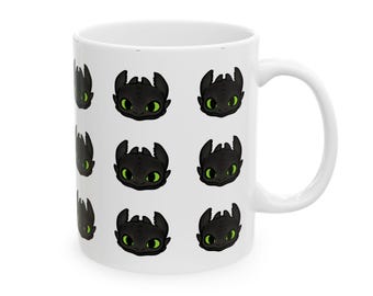 Taza de cerámica con diseño del dragón Desdentado – Acabado brillante y vibrante, tamaños de 11 oz/15 oz