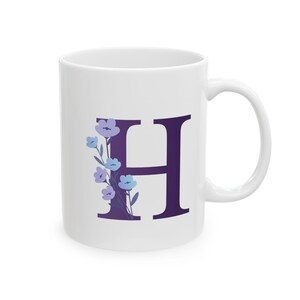 Initial Ceramic Mug with flower, Personalized Coffee Cup, Gift for Her, letter H