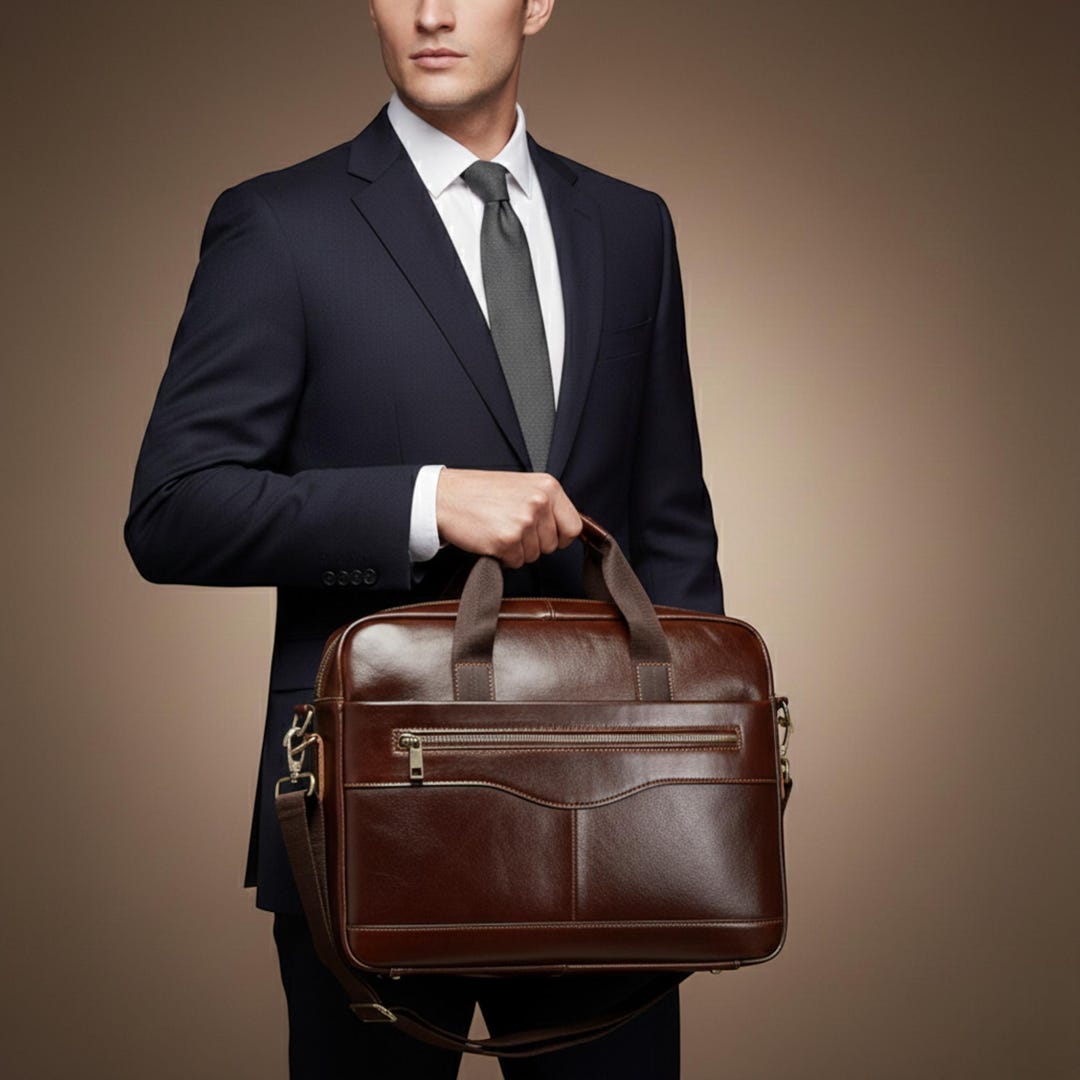 Leather Briefcase for Men, Brown Laptop Bag, Business Messenger Bag ...