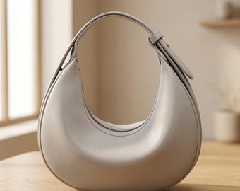 Minimalist Leather Hobo Bag for Women, Crescent Shoulder Bag, Trendy Brown Leather Purse, Underarm Handbag, Elegant Everyday Bag
