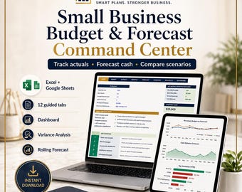 Small Business Budget & Forecast Spreadsheet | Cash Flow, Scenario Planner (Excel/Google Sheets)