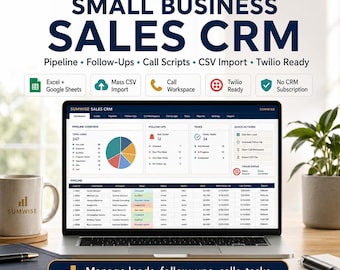 Small Business CRM Spreadsheet, Client Tracker & Sales Pipeline, Excel + Google Sheets, Twilio Ready