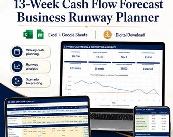 Small Business Budgeting Spreadsheet | Cash Flow Forecast and Runway Planner | Excel + Google Sheets