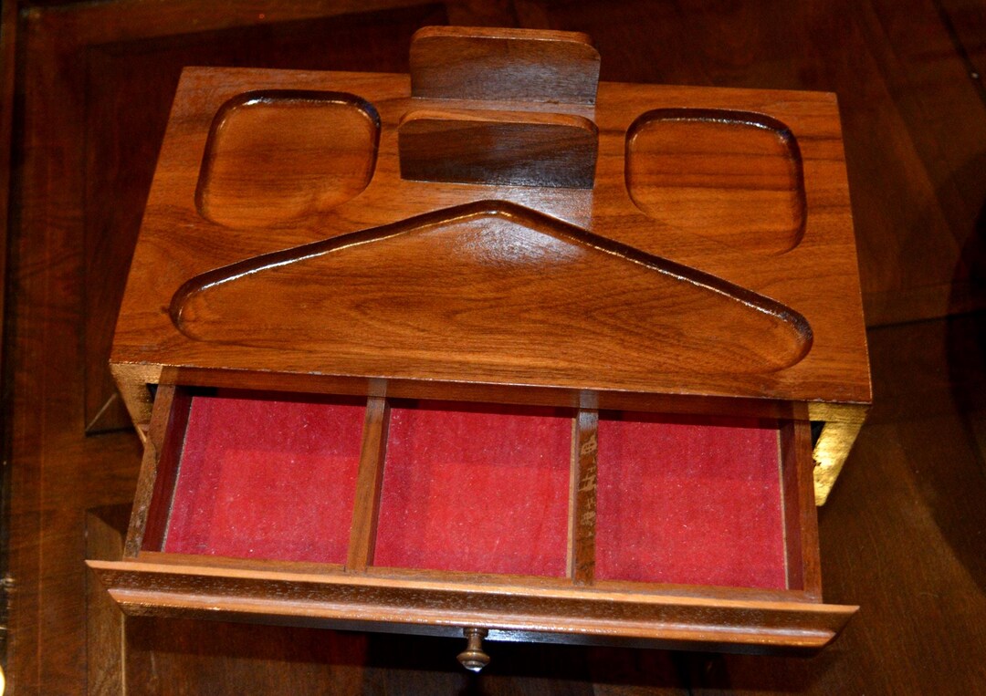 Vintage Wooden Desk Valet Organizer | Nightstand or Vanity Storage Box ...