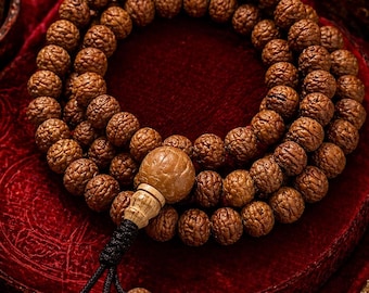 Blessed Rudraksha Mala 108 Beads, Tibetan Prayer Meditation Spiritual Jewelry