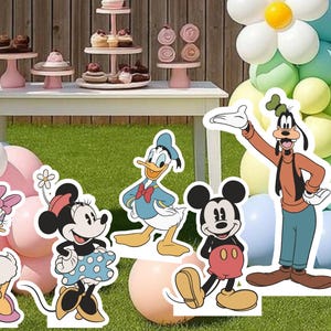 Utskrivbar klassisk Musse Pigg och vänner utklippsfigur, födelsedagsfest ståupprekvisita, babyshowerfestdekoration, digital fil