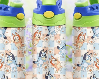 Dog 12oz Kids Flip Top Sippy Cup Tumbler Wrap, 12oz Straight Tumbler Sublimation PNG, Childrens Cartoon Tumbler Wrap For Kids, Water bottle