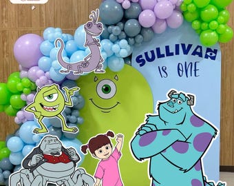 Figura decorativa de Monsters Inc., decoración para fiestas temáticas de baby shower, cumpleaños, soporte para fotos, descarga digital.