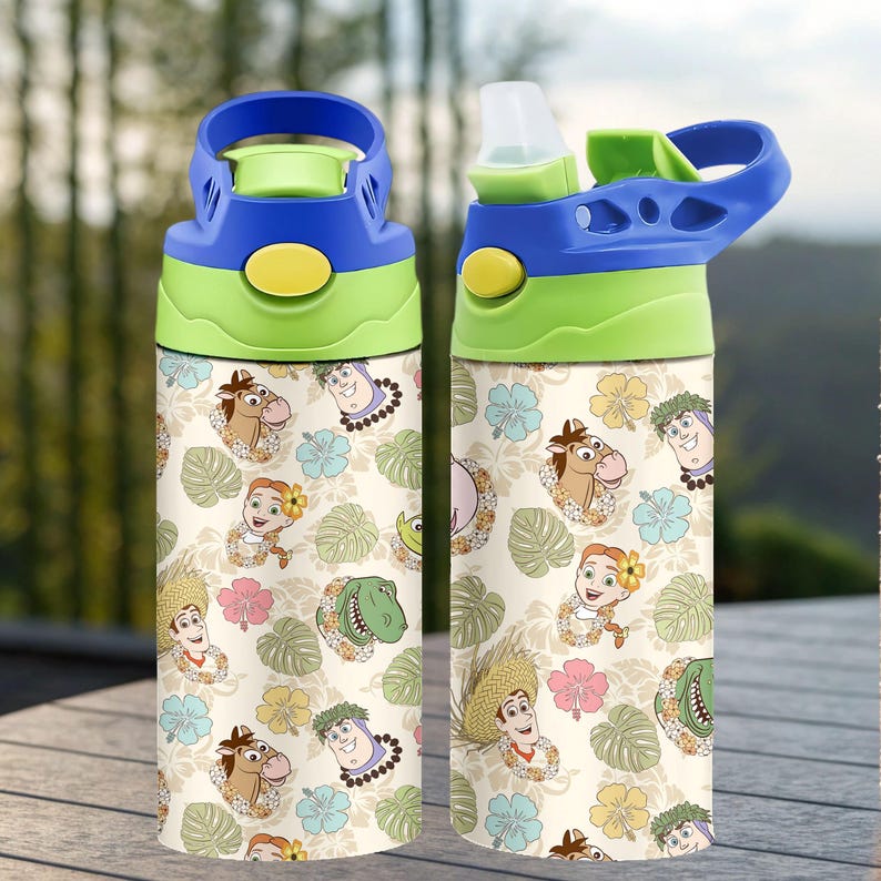 Toy Story 12oz Kids Flip Top Sippy Cup Tumbler Wrap, 12oz Summer Sippy Cup, Sublimation PNG, Cartoon Tumbler Wrap For Kids, Water bottle image 2