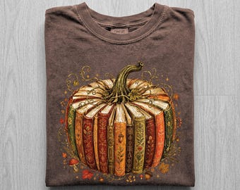 Book Pumpkin Shirt, Vintage Fall Reading Tee, Dark Academia Bookish Shirt, Comfort Colors Autumn Book Lover Sweatshirt, Fall Tee