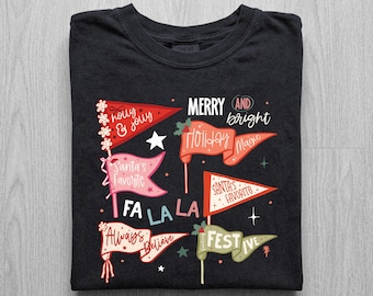 Christmas Pennant Flags Shirt, Merry And Bright Holly Jolly Tee, Santas Favorite Festive Shirt, Comfort Colors Retro Xmas Tee